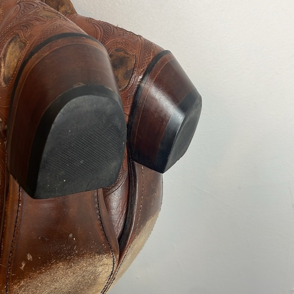 Lucchese | Women’s Whiskey Tooled Leather & Cheetah Cowgirl Boots Size 7 - Picture 8 of 10